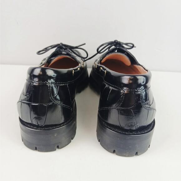 J.Crew SZ 8.5 Winola Lug Sole Boat Shoes In Croc Embossed Leather Runs Small - Picture 4 of 8